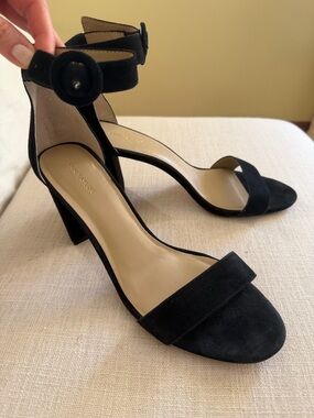 Ann Taylor Black Suede Ankle-Strap Block Heels